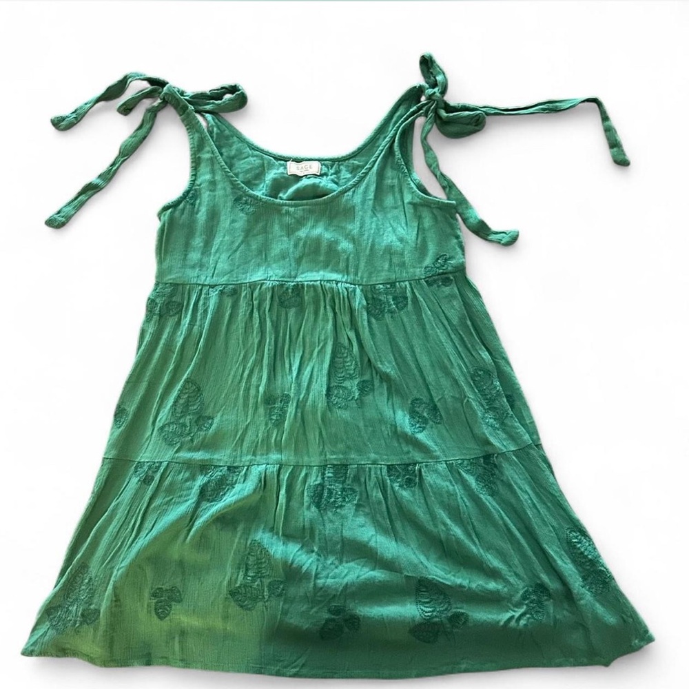 Sage the Label Green Leaves cotton babydoll dress with tie shoulder detail Small